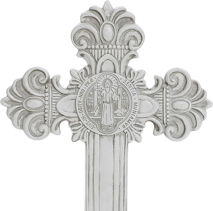 LuxenHome Jesus Cross Decor Statue, 19 Inch Tall Off White Polyresin Holy Cross Jesus Crucifix Statue, Standing Crucifix Catholic Decor for Indoor Outdoor Garden, Christ Sculpture Gift