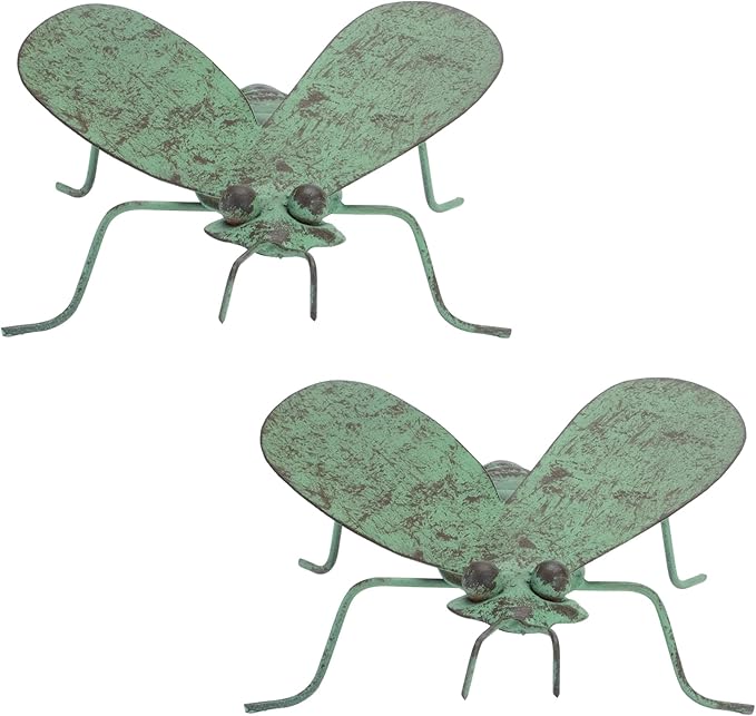 Melrose International Metal Bee Decor Set of 2 - Rustic Copper Garden Bumble Bee Iron Accents - Green