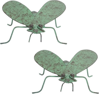 Melrose International Metal Bee Decor Set of 2 - Rustic Copper Garden Bumble Bee Iron Accents - Green