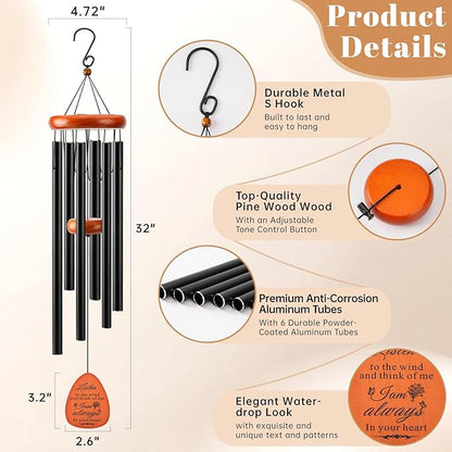 Sympathy Gifts for Loss of Loved One Memorial Wind Chimes Sympathy/Bereavement/Memorial Gifts for Loss of Mom Dad Husband, Grief Remembrance Condolences Gifts for Women, 32" Black