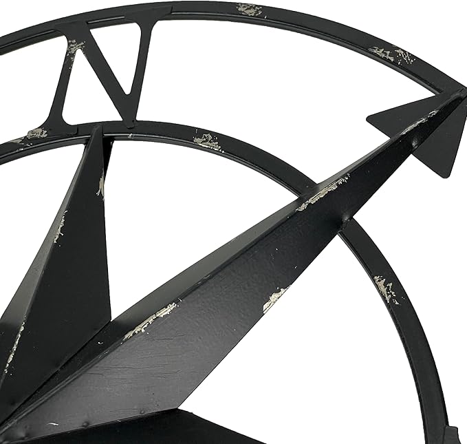 Zeckos Distressed Metal Nautical Compass Rose Wall Décor - Rustic 20-Inch Diameter Hanging Art with Vintage Black Enamel Finish - Perfect for Indoor and Outdoor Display