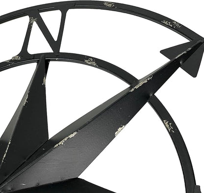 Zeckos Distressed Metal Nautical Compass Rose Wall Décor - Rustic 20-Inch Diameter Hanging Art with Vintage Black Enamel Finish - Perfect for Indoor and Outdoor Display