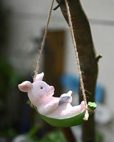 Hanging Hammock Swing Pig Figurine Statues for Garden Decor, Sleeping Reading Pig Tree Hanger for Yard Garden Indoor Outdoor Home Decoration