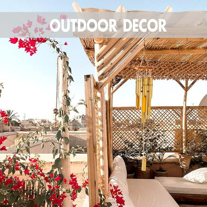 Bamboo Wind Chimes 30" Long, Outdoor Wooden Wind Chime with Low Deep Tone for Garden/Home/Patio/Eaves/Villa/Windowsill Decor, Yellow