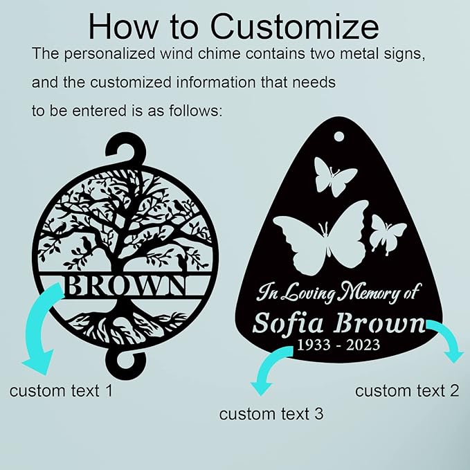Personalized Butterfly Memorial Wind Chime, 37" Custom Butterfly Wind Chime, Personalized Bereavement Gifts for Loss Of Father, Remembrance Wind Chime,Personalized Sympathy Wind Chimes…