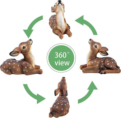 Deer Garden Statue, Outdoor Decorative Sculpture Brown with White Spots, 8.2 x 9.45 x 5.1 inches Yard Lawn Decor Deep Forest Deer