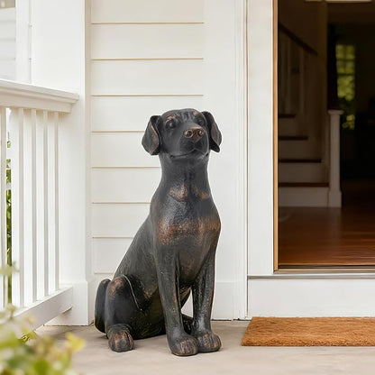 Cynkeyee Outdoor Garden Dog Statue - 16 Inch Resin Sitting Labrador Sculpture, Decorative Figurine for Patio, Lawn, Yard, Porch (Black)