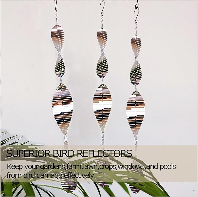 DJUAN Metal Bird Scare Discs Set-Highly Reflective Double-Sided Bird Reflectors,Extra Sparkly Wind Spinners Outdoor Garden Decor, Bird Devices Deterrent to Scare Birds Away from Yard Patio Farm