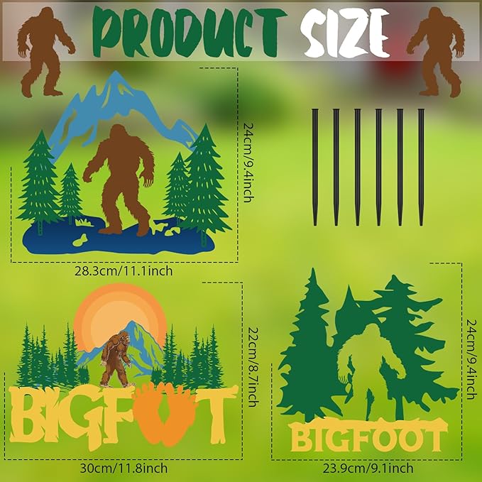 Zonon 3 Pack Metal Christmas Bigfoot Yard Signs Decor, Bigfoot Garden Stake, Big Foot Lovers Gifts for Women Men Outdoor Patio Lawn Pathway Decor