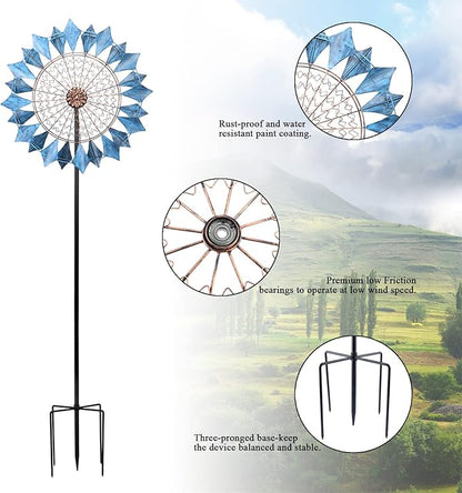 MUMTOP Wind Spinners Extra Large - 74 Inch 360 Degrees Swivel Azure Wind Sculpture Kinetic Windmill with Stake for Garden Yard Patio Lawn