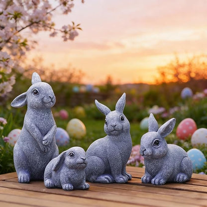 Nacome Bunny Statues for Outdoor Easter Decor: Outside Set of 4 Rabbit Fairy Garden Sculptures for Lawn Porch Patio Balcony Yard Ornaments - Gifts for Mom Grandma