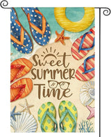 AVOIN colorlife Summer Beach Flip Flops Garden Flag 12x18 Inch Double Sided, Welcome Seasonal Coastal Burlap Yard Outdoor Decoration