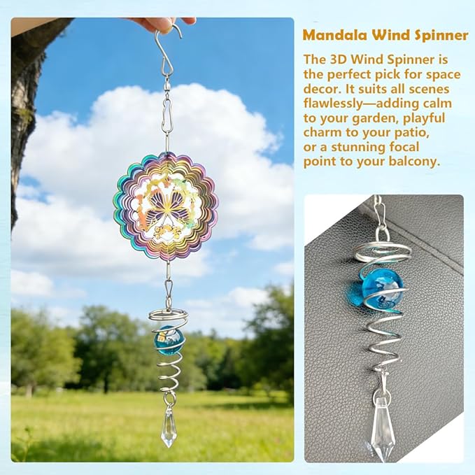 3D Kinetic Hanging Wind Spinner, Garden Stainless Steel Wind Spinners with Crystal, Butterfly Gifts for Women, Outdoor & Indoor Decoration