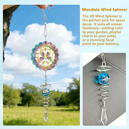 3D Kinetic Hanging Wind Spinner, Garden Stainless Steel Wind Spinners with Crystal, Butterfly Gifts for Women, Outdoor & Indoor Decoration