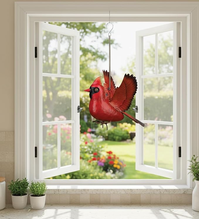 Regal Art & Gift Bird Bouncie - Bird Garden Decor Outdoor Metal Bird Hanging Ornament for Yard Patio Lawn - Cardinal