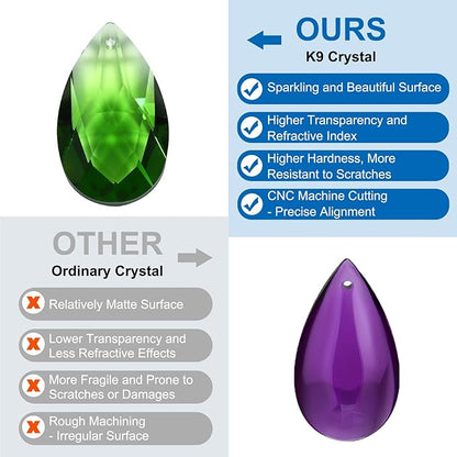 PATIKIL K9 Crystal Pendants Teardrop Beads, 10 Pack 38mm Chandelier Prisms Parts Hanging Beads DIY Lamp for Arts Crafts Decoration, Green