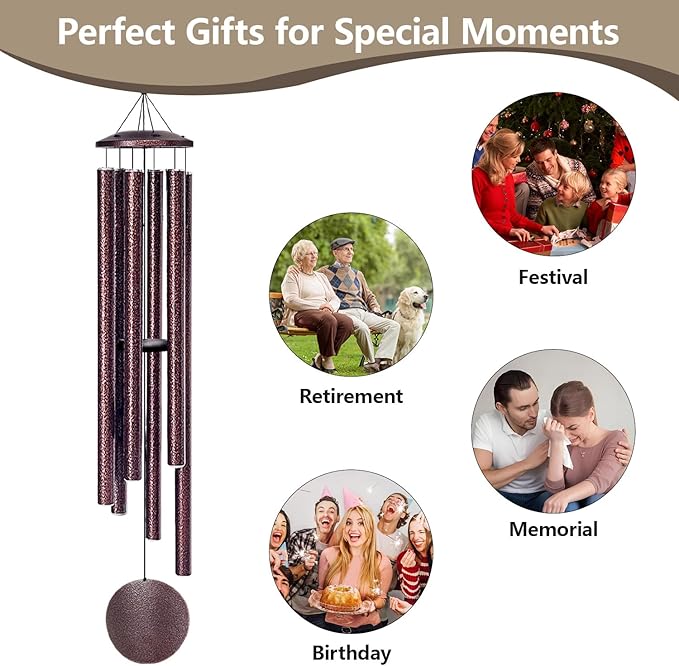 66" Wind Chimes for Outside Deep Tone - 6 Thicken Tubes Memorial Wind Chimes for Loss of Love One, Gifts for Women, Mom, Grandma, Sympathy, Large Windchimes for Outdoor, Garden, Patio (Bronze)