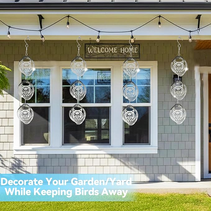 Bird Deterren for Outside Patio, 12 PCS High Reflective Bird Scare Devices Outdoor Decor, 3D Bird Reflectors for Garden, Porch, and Window Decoration