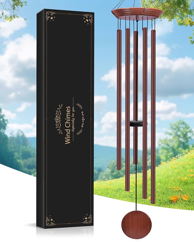Toodour 60" Extra Large Memorial Wind Chimes for Outside, Deep Tone Wind Chimes with 6 Heavy Tubes, Unique Sympathy Wind Chime for Outdoor Garden Patio Yard Lawn - Brown