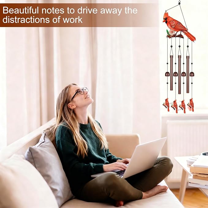 Gifts for Mom, Wind Chimes for Outside Perfect for Outdoor Gardens Patios Home Decor, Features Melodious Tones Create a Zen Atmosphere, Retirement Gifts for Women Men(Colorful Cardinal)