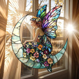 Crescent Moon Fairy Acrylic Suncatcher, Boho Suncatchers for Window Hanging Ornament, Art Garden Decor for Mythical Creatures Lover, Gifts for Mother's Day, Mom, Grandma, Wife, Women, Nana