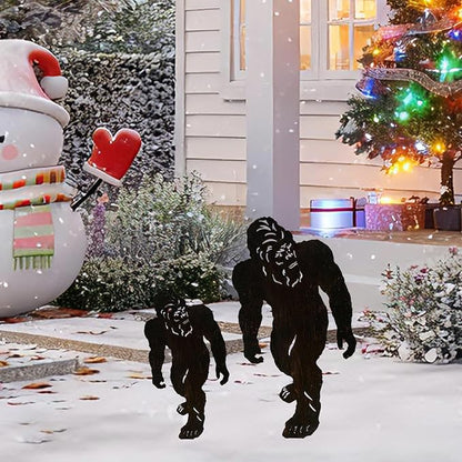 TT & MM Christmas Bigfoot Yard Decor Metal Garden Stakes,Set of 2 Big Foot Sasquatch Gifts for Men/Women,Outdoor Bigfoot Silhouette Statues for Yard Art,Patio,Lawn - 15.7”H x 8.3”W & 7.8”H x 4.1”W