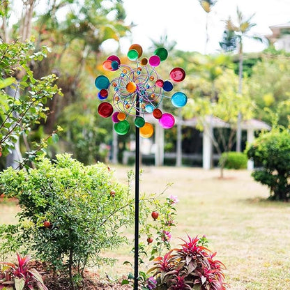 DREAMYSOUL Outdoor Wind Spinner, 19 inches Large Metal Garden Wind Sculpture & Spinner, Three Layers Blades Colorful Kinetic Windmill for Yard and Garden