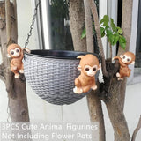 Ebrima Set of 3 Cute Animal Figurines Planter Pot Hanger Decorations, Resin Hanging Climbing Monkey Sculpture Outdoor Statues Ornaments for Flower Pot Garden Decor (3 Monkeys)