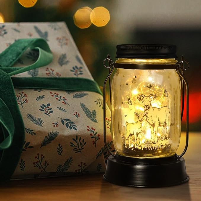 kyoryuger Goat Gifts for Women/Men Goat Solar Lanterns Mom Birthday Animal Lovers Lantern Animal Memorial Lights Solar Garden Decoration for Yard, Patio,Backyard,Porch Torches