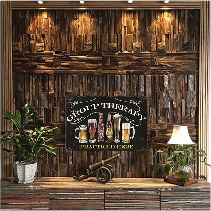 Bar Wall Decor Beer Signs Metal Tin Sign For Patio Backyard And Pool，Group Therapy Practiced Here Small Personalized Vintage Signs For Home Decor Art Outdoor Decorations 8x12 Inch