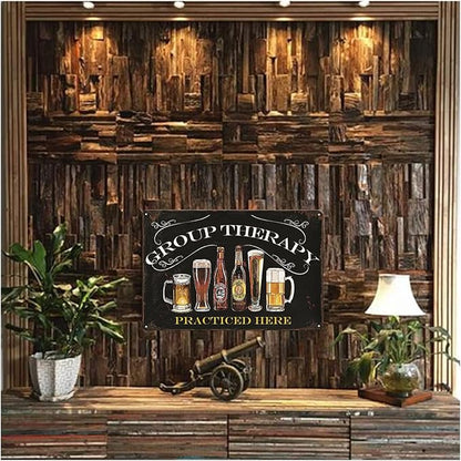 Bar Wall Decor Beer Signs Metal Tin Sign For Patio Backyard And Pool，Group Therapy Practiced Here Small Personalized Vintage Signs For Home Decor Art Outdoor Decorations 8x12 Inch