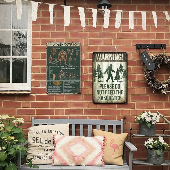 2Pcs Vintage Funny Sasquatch Signs Bigfoot garden decor, Bigfoot Sasquatch Funny Signs for yard