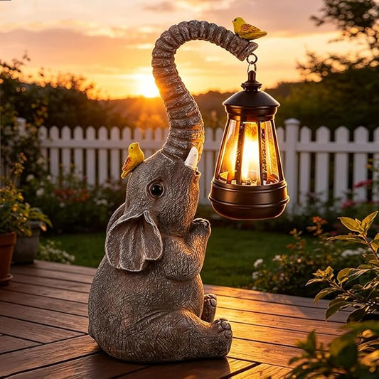 Elephant Garden Statues with Solar Lantern Outdoor Elephants Figurine Resin Elephant Sculpture Solar Lights for Decoration Yard Patio Balcony Lawn Ornament Art Decor, Unique Gift for Grandma Wowen Mom