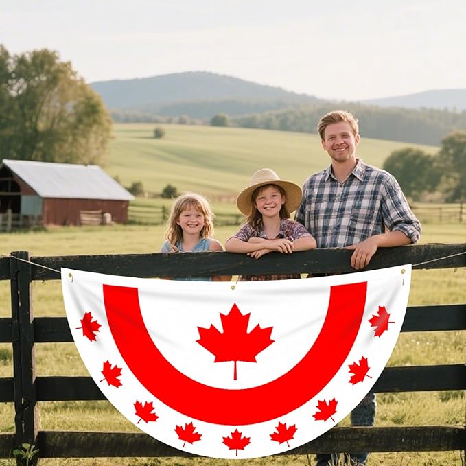 6 x 3 FT Flat Canada Flag Bunting – No-Pleat Half Circle Maple Leaf Banner with