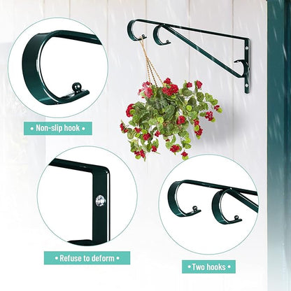 Plant Hangers Outdoor 2 Pack 15.5 Inch Metal Plant Hooks for Wall, Decorative Straight Hanging Plant Bracket for Bird Feeders, Planters, Lanterns, Wind Chimes, Blackish Green