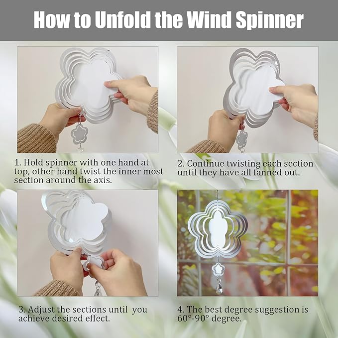 4Pack 8inch Sublimation Wind Spinner Blanks 3D Aluminum Metal Wind Sculpture Kinetic Spinners for Yard and Garden Indoor Art Ornaments Hanging Decoration (Petal Flower)