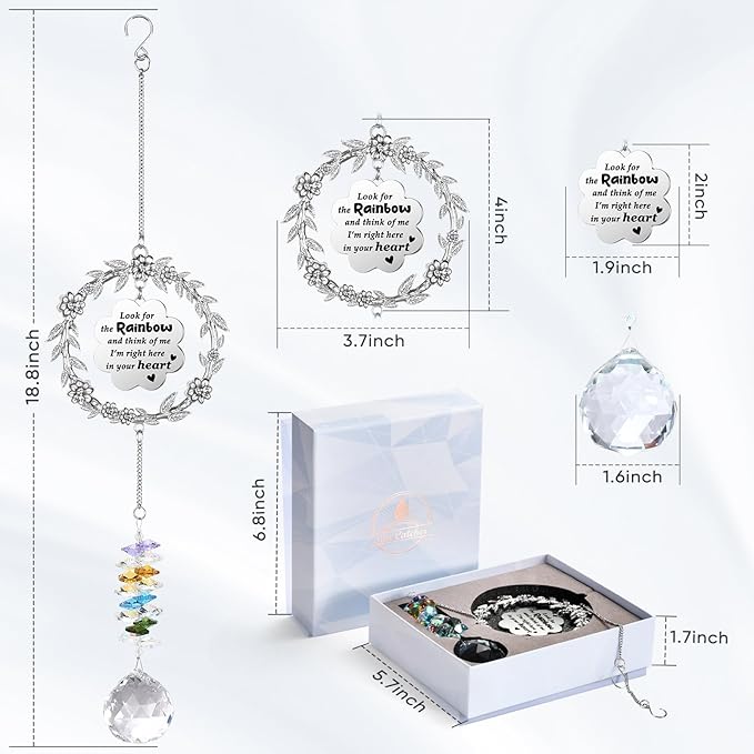 Memorial Gifts for Loss of Loved One, Unique Sun Catcher Sympathy Gift Idea Window Suncatcher, Hanging Ornament Crystal Rainbow Maker Bereavement Grief Gift Box for Loss of Mom Friend Son Family Pets