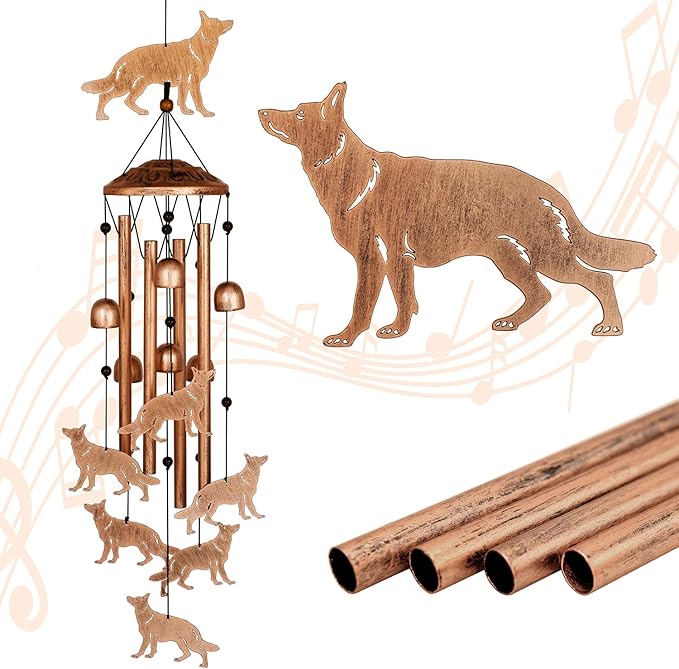 GDNSFIT German Shepherd Wind Chimes for Outside, Metal Windchimes Outdoors, Shepherd Gifts for Women/Men, Memorial/Birthday Gifts, Garden Decor for Outside, Patio or Yard, Durable Chimes for Outdoors