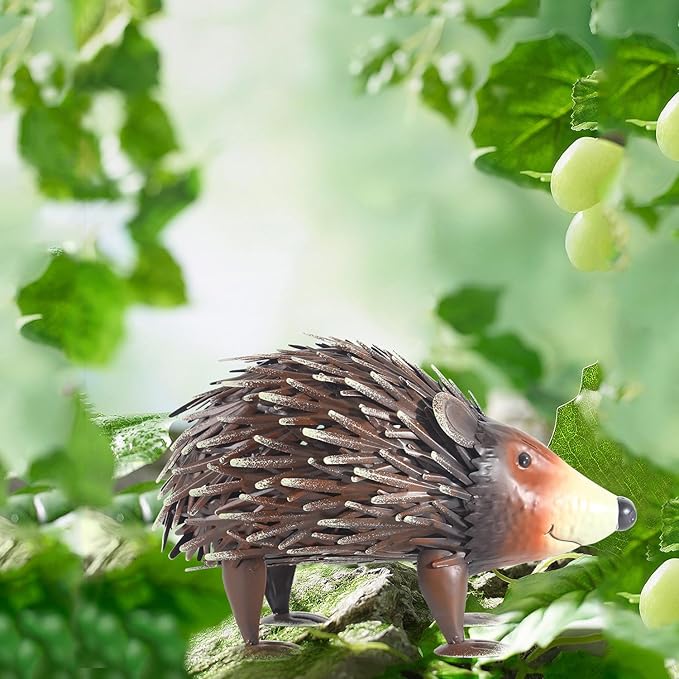 Lifelike Hedgehog Metal Sculpture – Painted Iron Animal Statue for Indoor/Outdoor Garden & Floor Decor, 33cm