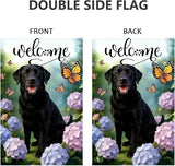 Large Spring Summer Black Lab Labrador Dog Hydrangea Garden Flags 28 x 40 Double Sided, Burlap Spring House Flag for Outside, Large Summer Welcome Outdoor Yard Flags Decorations for Yard Garden Décor