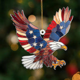 Bald Eagle Patriotic Ornament – Stained Glass American Flag Suncatcher, Acrylic Hanging Decor, USA Pride Home Office Gift, Veterans Independence Day & 4th of July Christmas Tree Ornament (Sun-11)