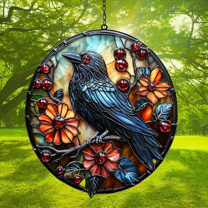 Raven Acrylic Suncatcher Stained Glass Effect Window Car Hanging Christmas Ornament Indoor Outdoor Decor Garden Sun Catcher Panel for Gothic Lover for Women Mom Grandma