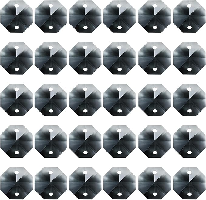 PATIKIL K9 Crystal Octagon Beads 2 Holes Pendants, 60 Pack 14mm Chandelier Prisms Parts Ornaments Hanging Beads for DIY Arts Crafts Decoration, Light Black