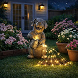 Lavezee Garden Dog Statue with String Lights, Puppy Garden Statue Outdoor for Patio Lawn Porch Walkway, Ideal Gifts for Dog Lovers Women Mom Grandma