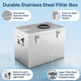 All-in-1 Pond Waterfall Kit with LED Light, 12-inch Stainless Steel Spillway with 660GPH Pump Filter Box, 3-Stage Filtration Outdoor Waterfall for Water Feature, Garden, Backyard, Pool