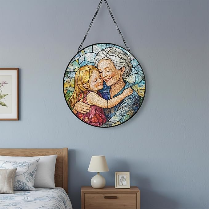 Personalized Grandma Stained Glass Sun Catcher, Custom Photo Window Hanging, Personalized Stained Glass, Gift for Grandma, Grandparents, Christmas, Birthday, Keepsake, Christmas Ornament, P5
