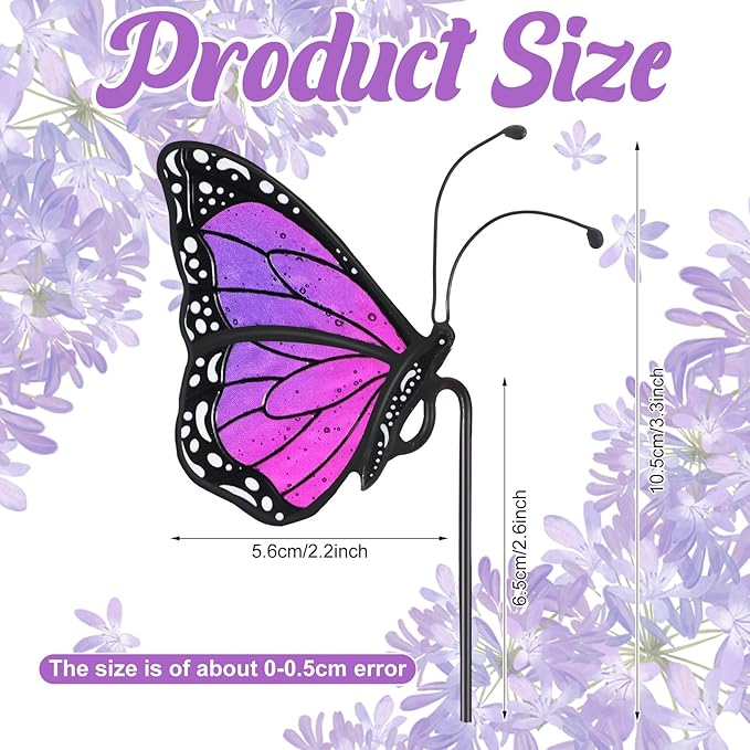 Geelin 1 Pc Stained Glass Butterfly Suncatcher Flower Pot Decoration Metal Plant Pot Hangers Colorful Garden Yard Suncatcher Decor for Spring Home Indoor Outdoor Decor(Purple)
