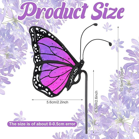 Geelin 1 Pc Stained Glass Butterfly Suncatcher Flower Pot Decoration Metal Plant Pot Hangers Colorful Garden Yard Suncatcher Decor for Spring Home Indoor Outdoor Decor(Purple)