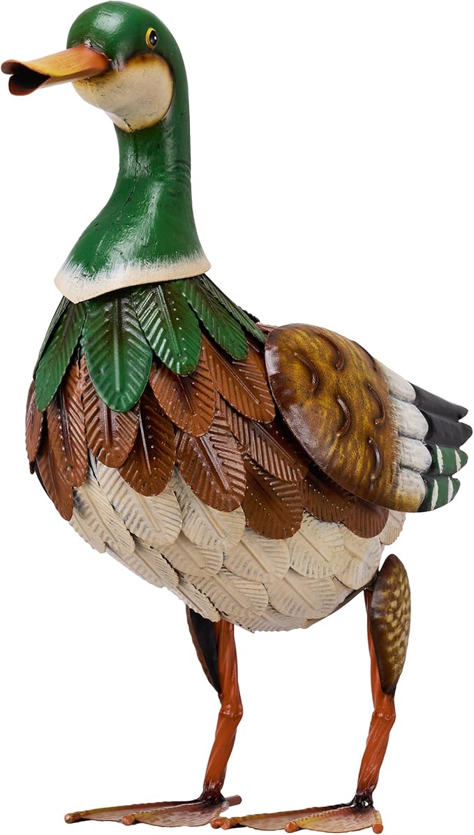 TERESA'S COLLECTIONS Garden Decor for Outside, Metal Mallard Duck Decorations for Outdoor Decor, 16 inch Duck Decoys Animal Outdoor Statues for Yard Patio Lawn Pool Porch Backyard