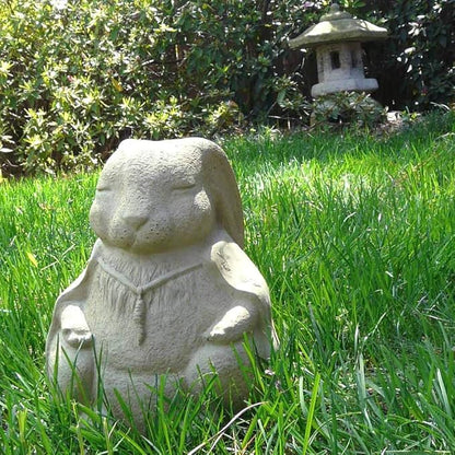 Modern Artisans Meditating Rabbit - Cast Stone Garden Sculpture, Large Size, American Made
